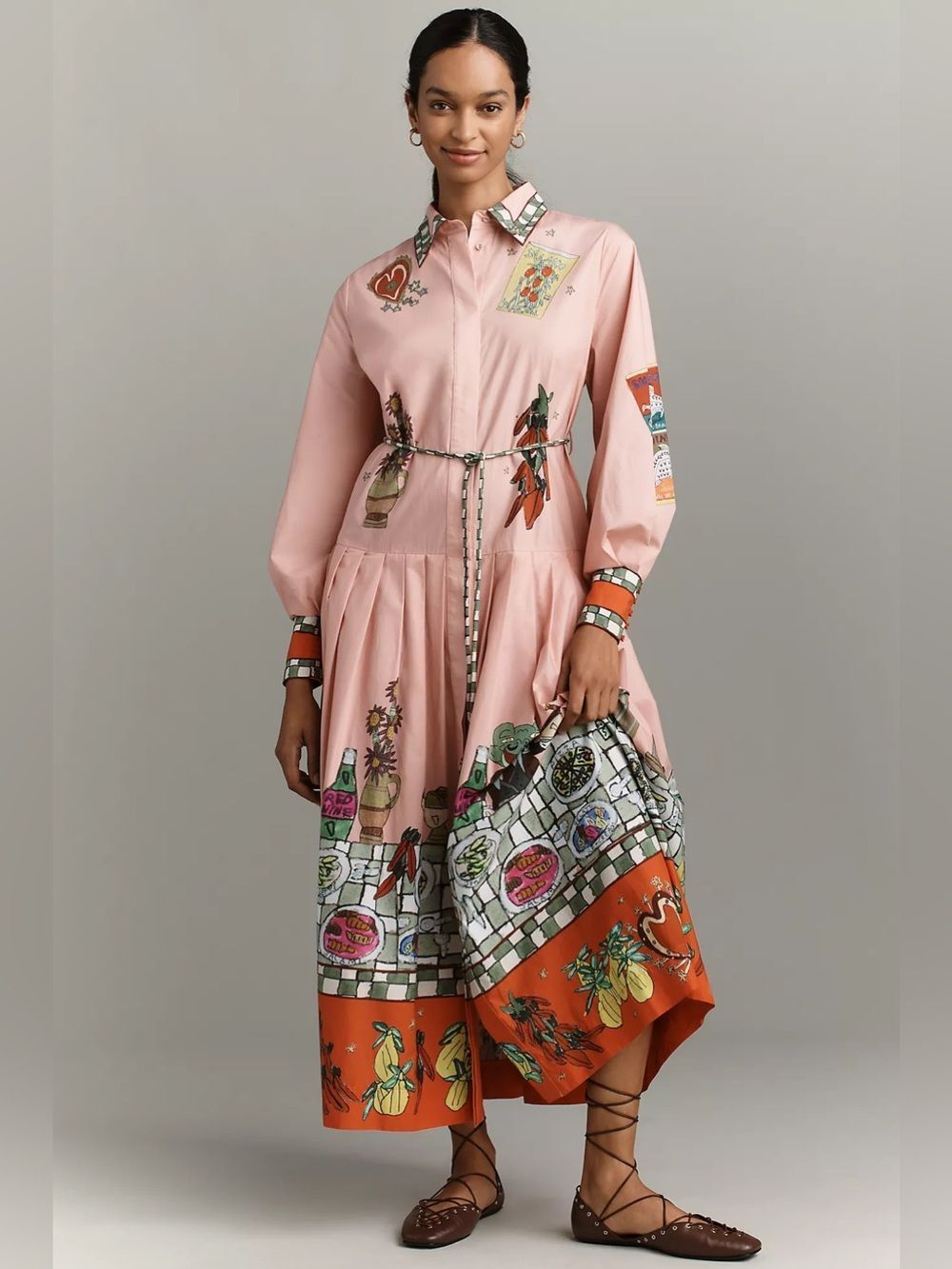 New Anthropologie ALÉMAIS Contessa Cotton Midi Shirt Dress Size 12